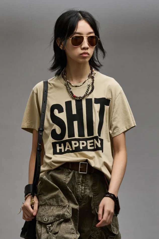 R13 Sale Women SHIT HAPPENS BOY T 8211 KHAKI