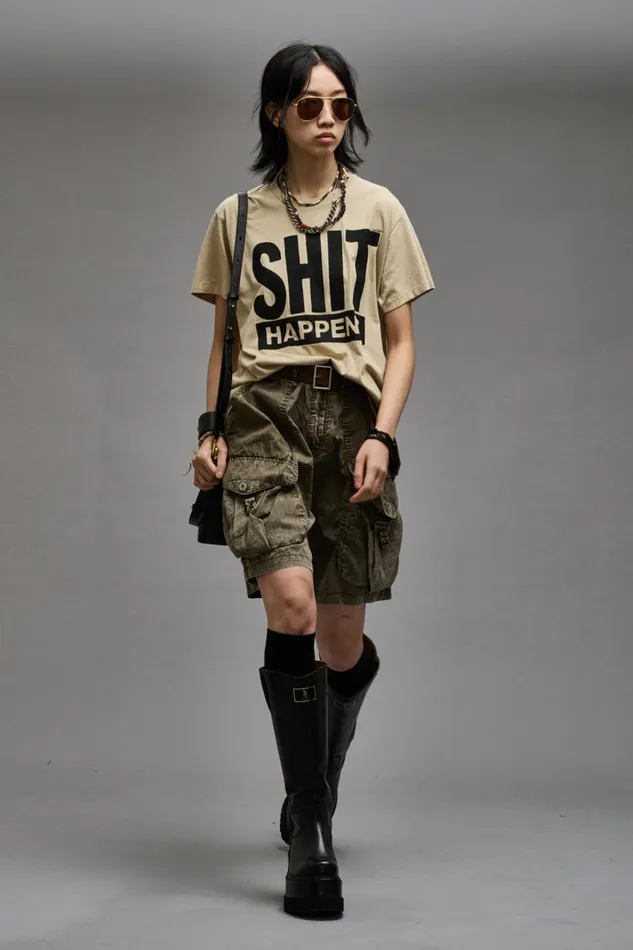 R13 Sale Women SHIT HAPPENS BOY T 8211 KHAKI
