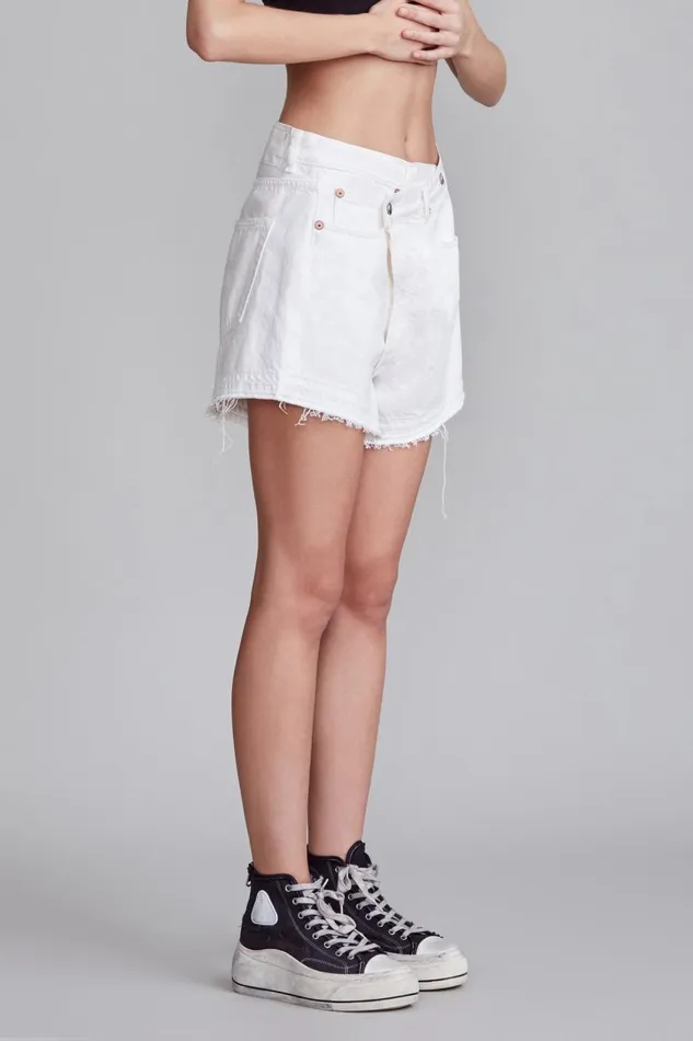 R13 Sale Women SHREDDED CROSSOVER SHORT 8211 NICO WHITE
