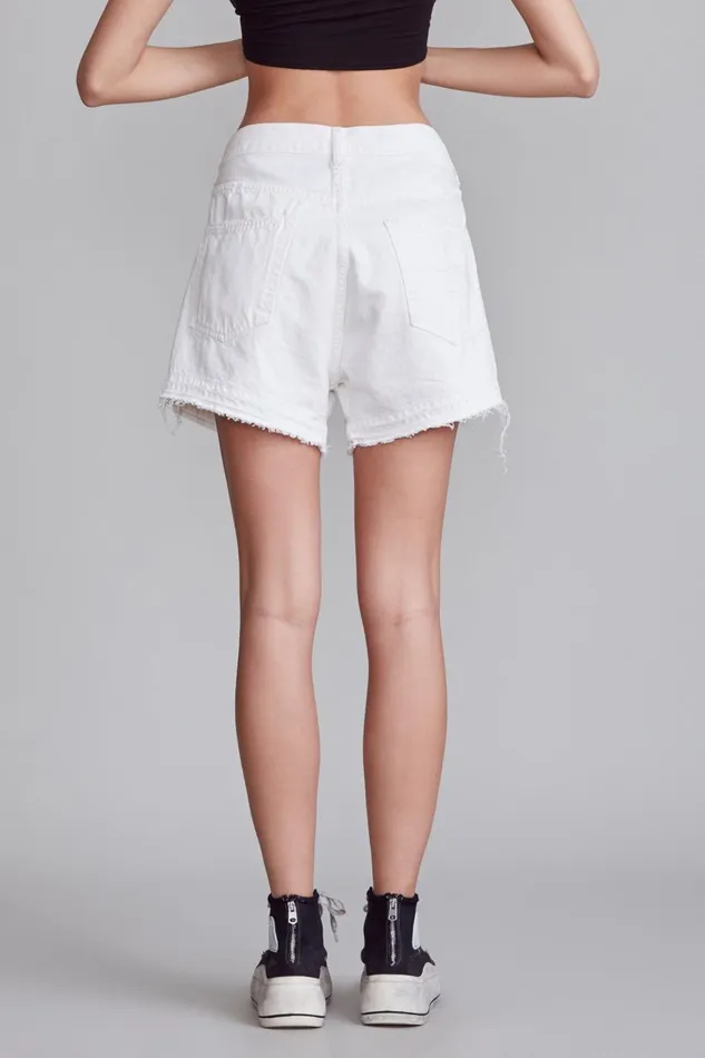 R13 Sale Women SHREDDED CROSSOVER SHORT 8211 NICO WHITE
