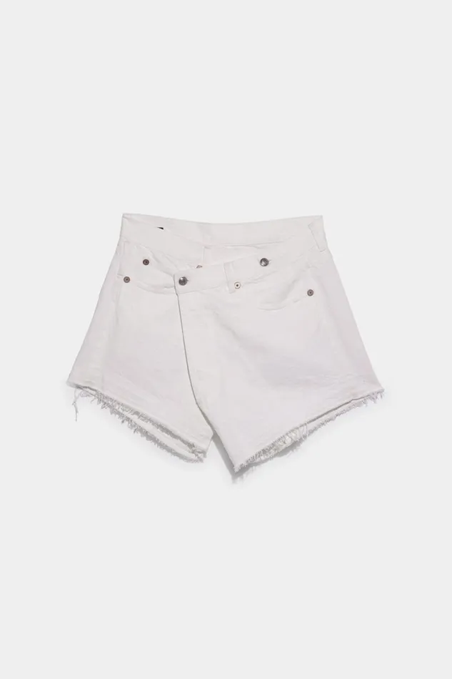 R13 Sale Women SHREDDED CROSSOVER SHORT 8211 NICO WHITE