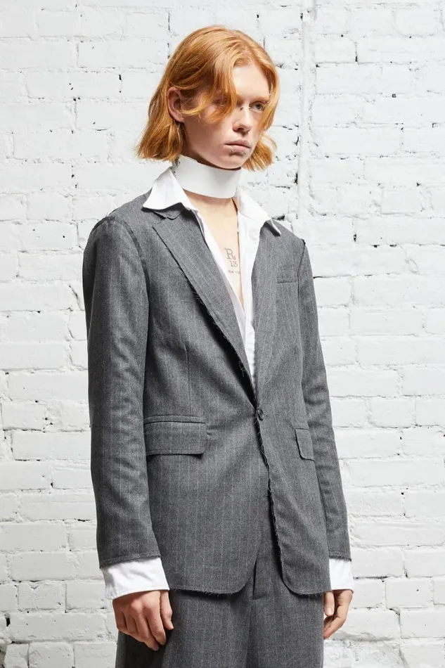 R13 Sale Women SHRUNKEN RAW CUT BLAZER 8211 GREY PINSTRIPE