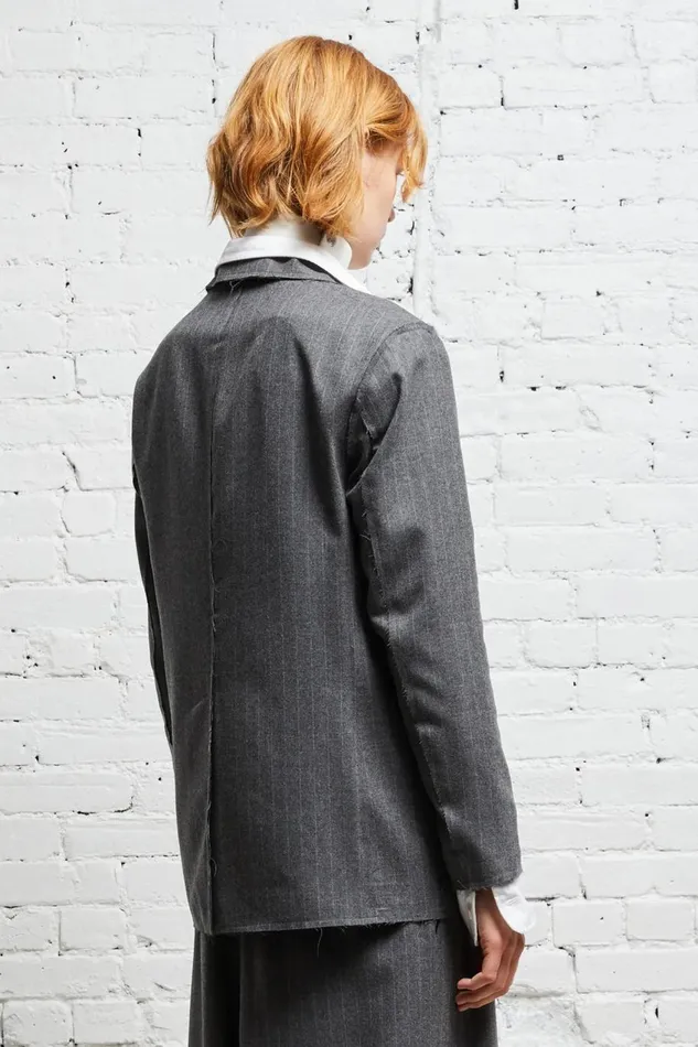 R13 Sale Women SHRUNKEN RAW CUT BLAZER 8211 GREY PINSTRIPE