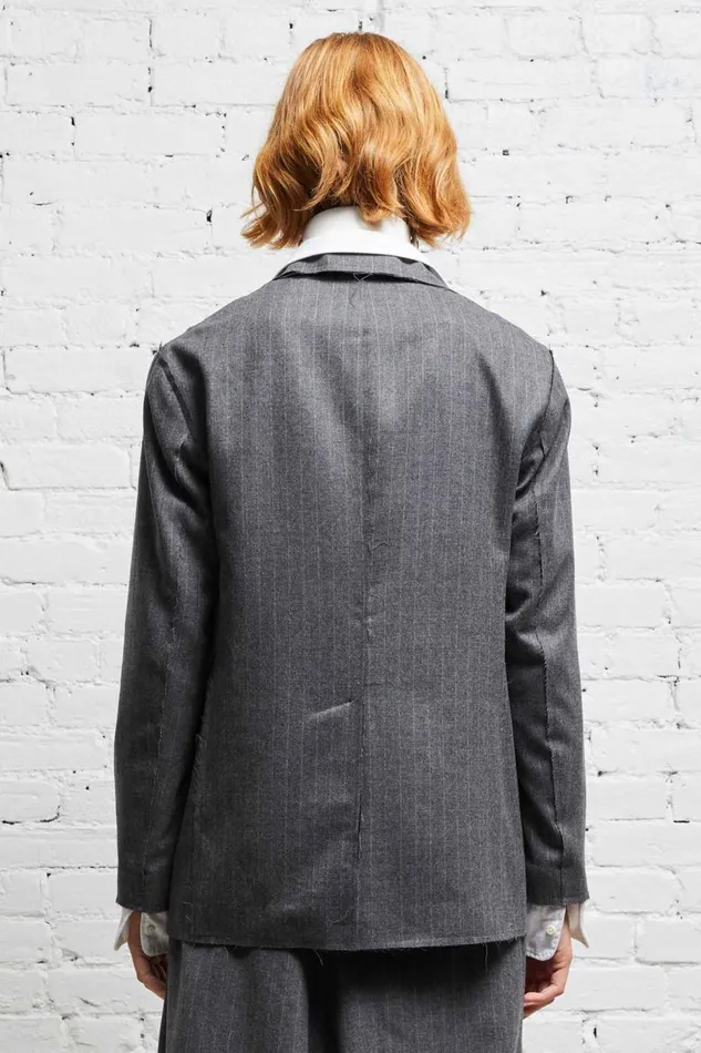 R13 Sale Women SHRUNKEN RAW CUT BLAZER 8211 GREY PINSTRIPE