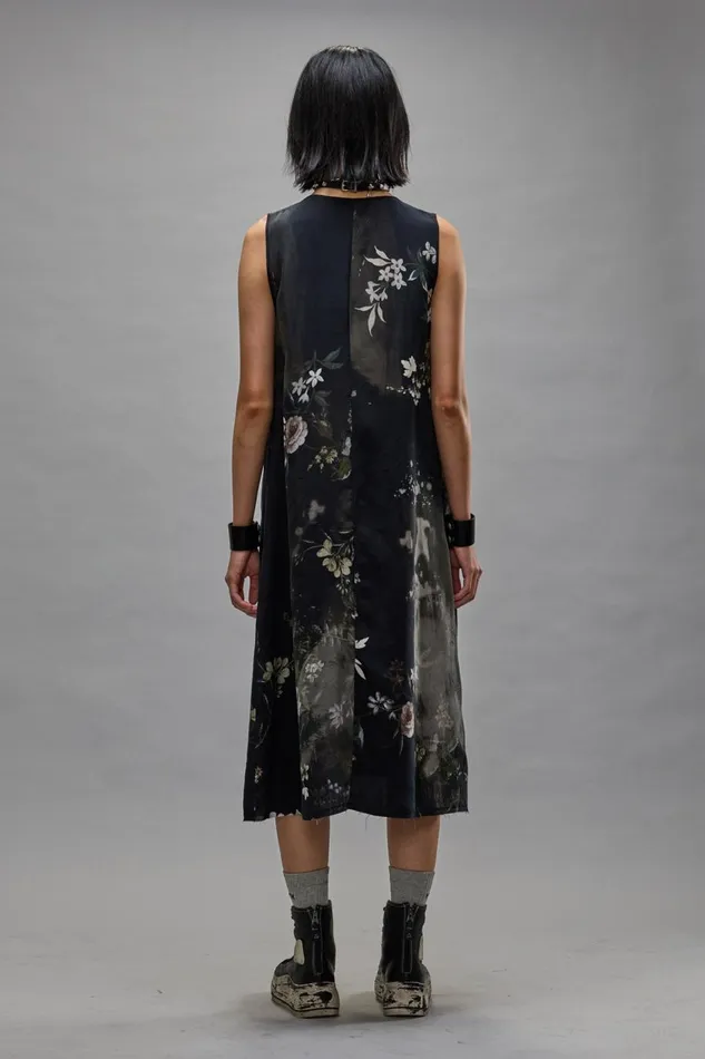 R13 Sale Women SLEEVELESS MIDI DRESS 8211 BLEACHED BLACK FLORAL