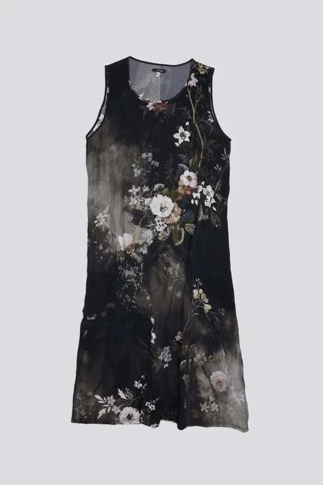 R13 Sale Women SLEEVELESS MIDI DRESS 8211 BLEACHED BLACK FLORAL