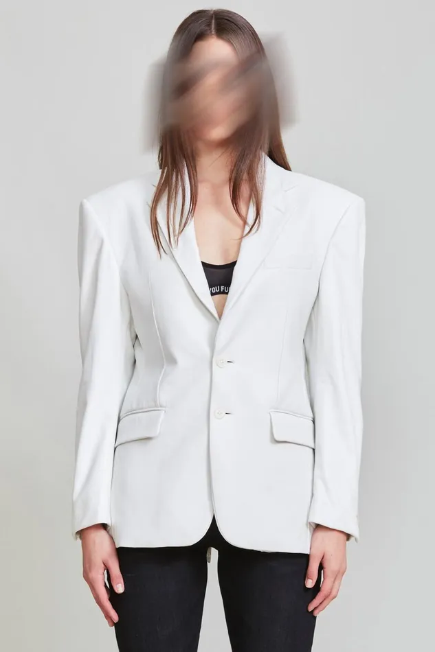 R13 Sale Women Strong Shoulder Notch Lapel Blazer Denim
