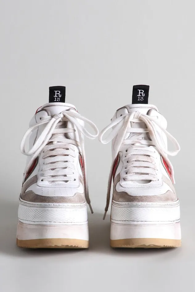 R13 Sneakers Women The Riot Leather High Top 8211 Red And White Denim