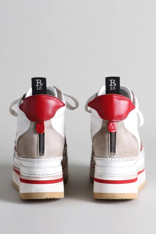 R13 Sneakers Women The Riot Leather High Top 8211 Red And White Denim