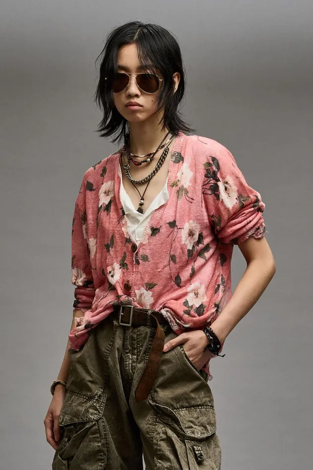 R13 Sweaters Women BOYFRIEND CARDIGAN 8211 RED FLORAL