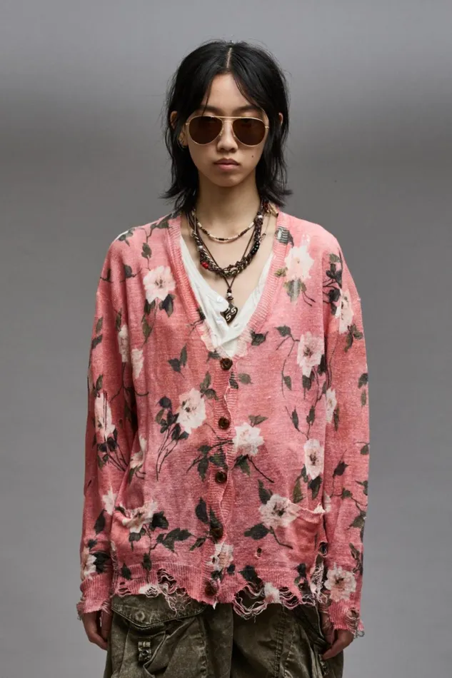 R13 Sweaters Women BOYFRIEND CARDIGAN 8211 RED FLORAL