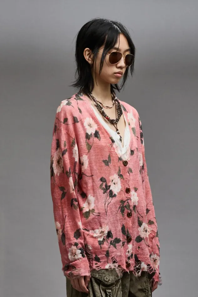 R13 Sweaters Women BOYFRIEND CARDIGAN 8211 RED FLORAL