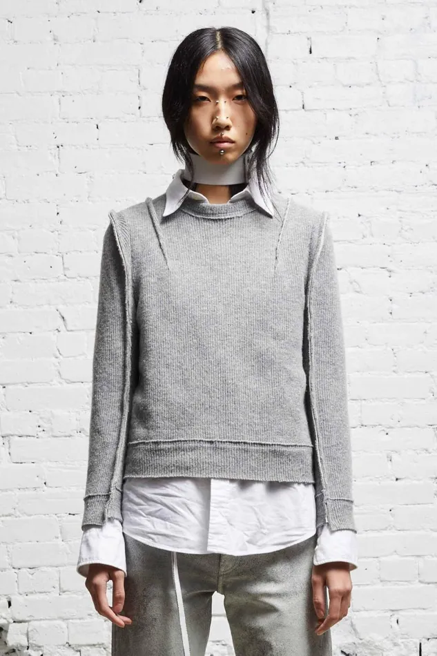 R13 Sweaters Women FLAT SLEEVE CREWNECK 8211 HEATHER GREY