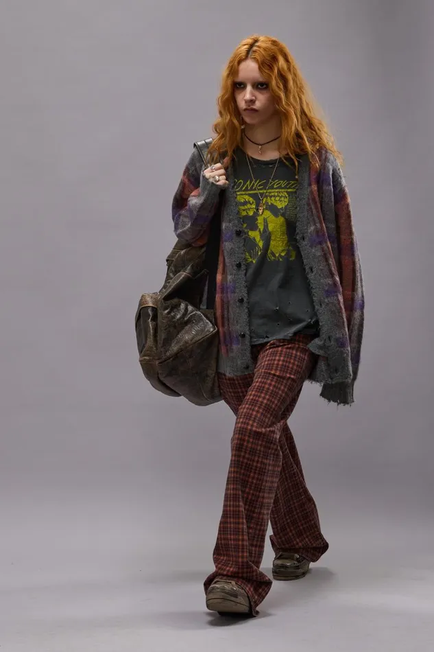 R13 Sweaters Women MOHAIR BOYFRIEND CARDIGAN 8211 BROWNORANGEPURPLE MOHAIR PLAID