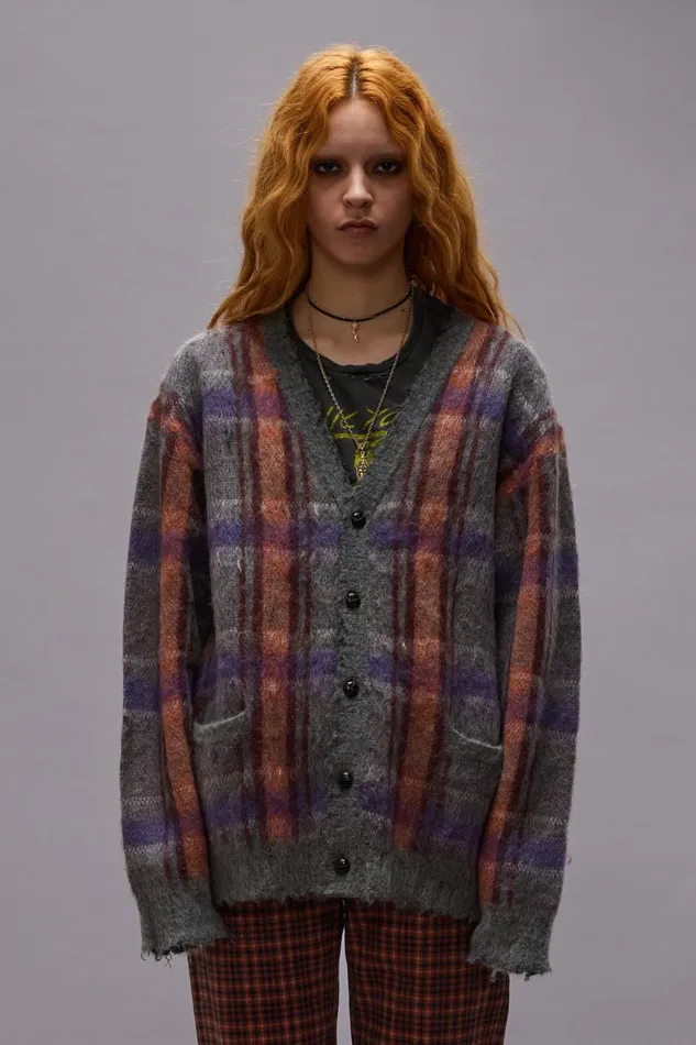 R13 Sweaters Women MOHAIR BOYFRIEND CARDIGAN 8211 BROWNORANGEPURPLE MOHAIR PLAID