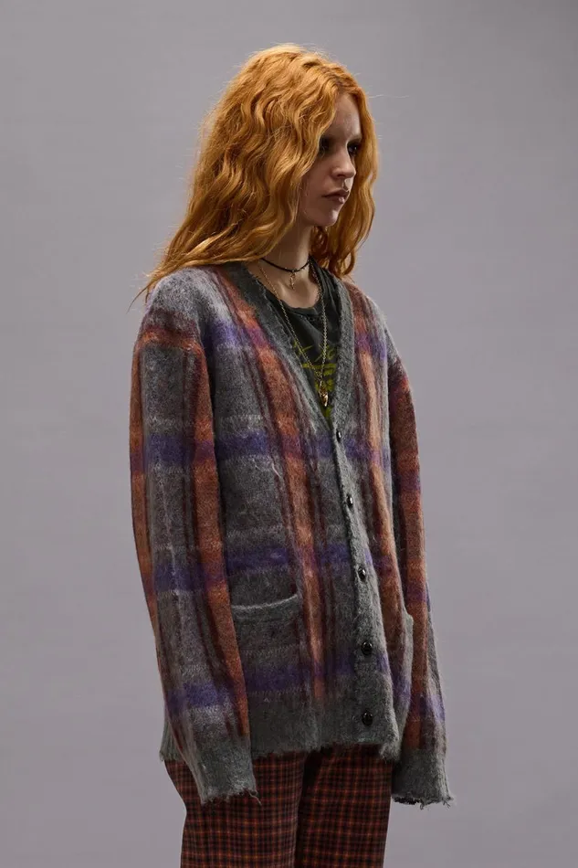 R13 Sweaters Women MOHAIR BOYFRIEND CARDIGAN 8211 BROWNORANGEPURPLE MOHAIR PLAID