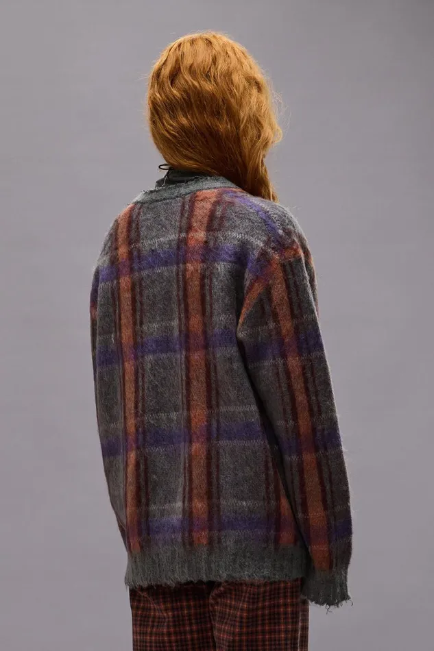R13 Sweaters Women MOHAIR BOYFRIEND CARDIGAN 8211 BROWNORANGEPURPLE MOHAIR PLAID