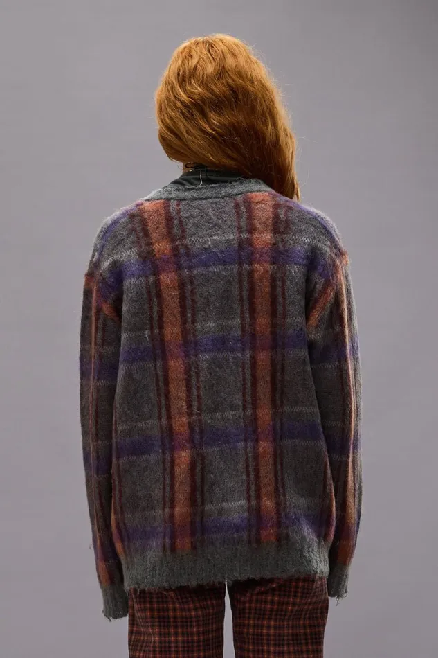 R13 Sweaters Women MOHAIR BOYFRIEND CARDIGAN 8211 BROWNORANGEPURPLE MOHAIR PLAID