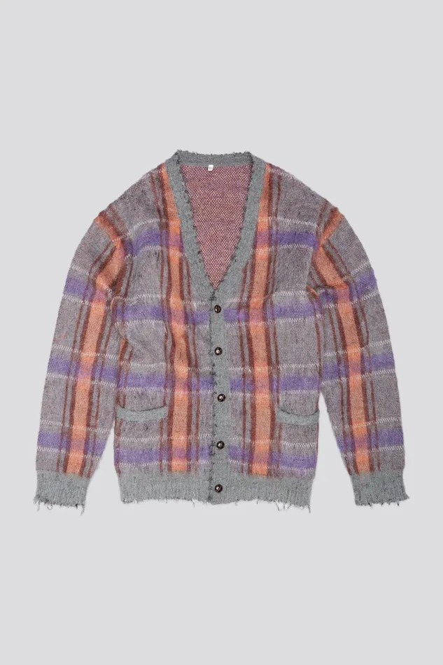 R13 Sweaters Women MOHAIR BOYFRIEND CARDIGAN 8211 BROWNORANGEPURPLE MOHAIR PLAID