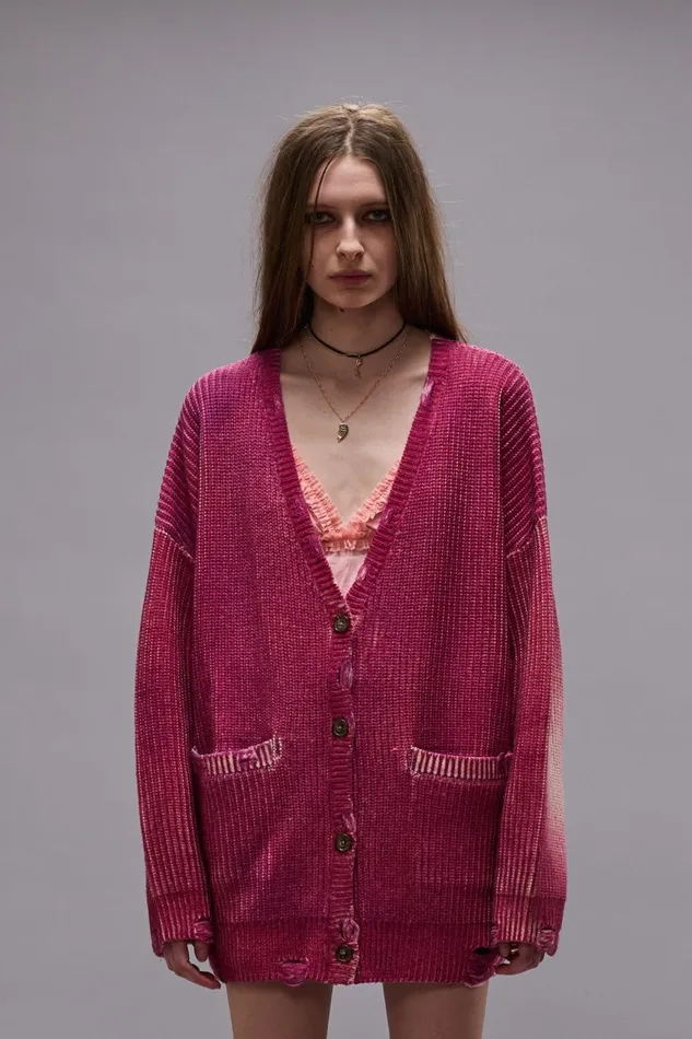 R13 Sweaters Women OVERSIZED CARDIGAN 8211 RASPBERRY PRINT