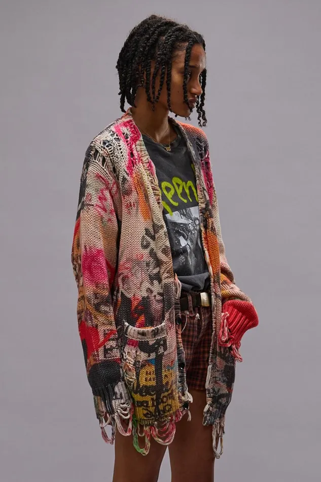 R13 Sweaters Women PRINTED BOYFRIEND CARDIGAN 8211 HEART GRAFFITI PRINT