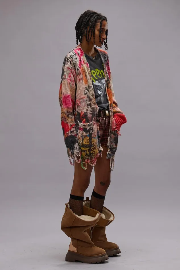 R13 Sweaters Women PRINTED BOYFRIEND CARDIGAN 8211 HEART GRAFFITI PRINT