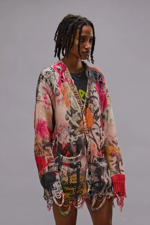 R13 Sweaters Women PRINTED BOYFRIEND CARDIGAN 8211 HEART GRAFFITI PRINT