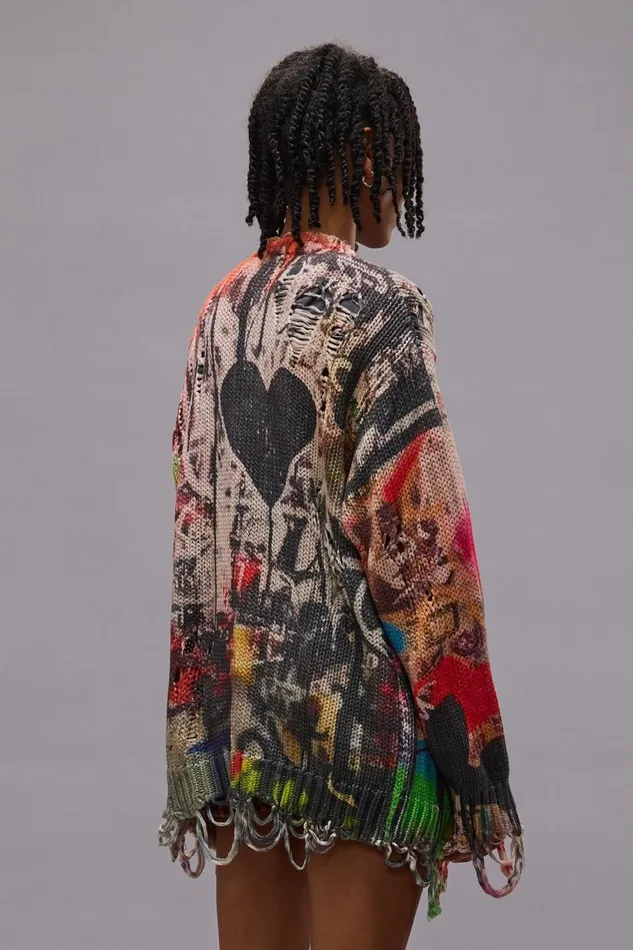 R13 Sweaters Women PRINTED BOYFRIEND CARDIGAN 8211 HEART GRAFFITI PRINT