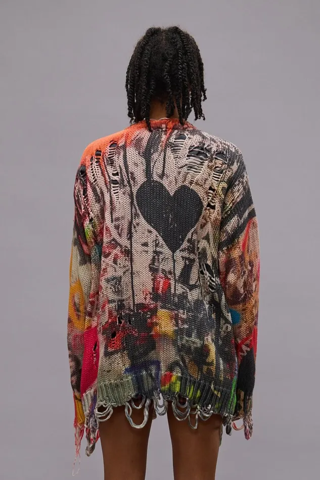 R13 Sweaters Women PRINTED BOYFRIEND CARDIGAN 8211 HEART GRAFFITI PRINT