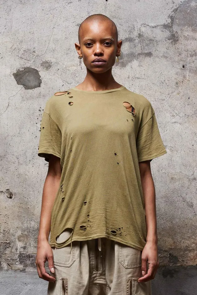R13 TShirts Women DESTROYED BOY T 8211 LIGHT GREEN