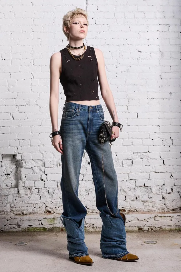 R13 TShirts Women DISTRESSED TANK 8211 BLACK
