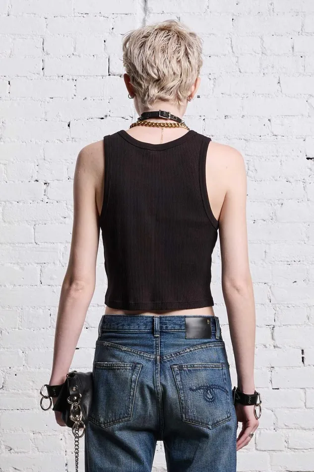 R13 TShirts Women DISTRESSED TANK 8211 BLACK
