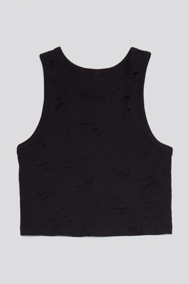 R13 TShirts Women DISTRESSED TANK 8211 BLACK