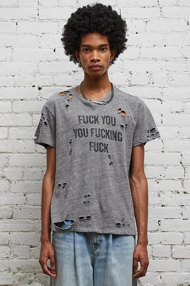R13 TShirts Women FU Ripped Boy T 8211 Heather Grey Denim