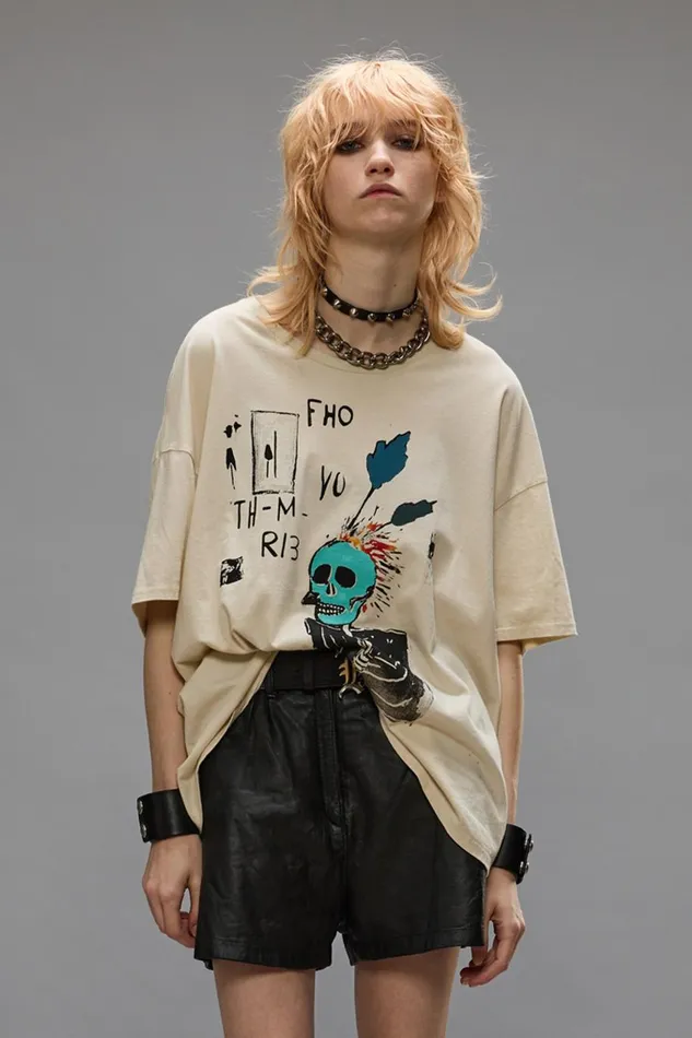 R13 TShirts Women RELAXED PUNK SKETCH TEE 8211 NATURAL