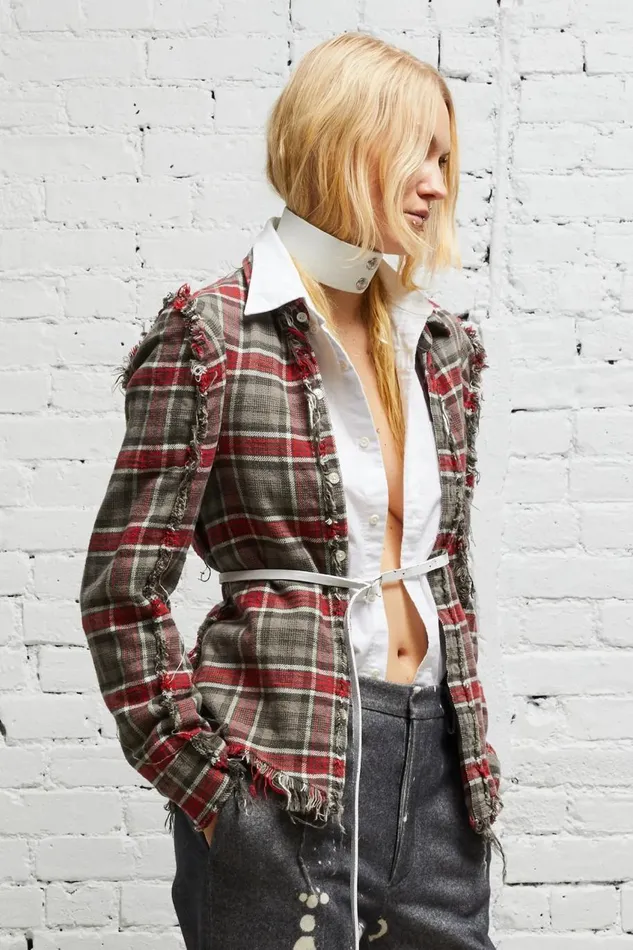 R13 Tops Women FLAT SLEEVE SHIRT 8211 GREY PLAID
