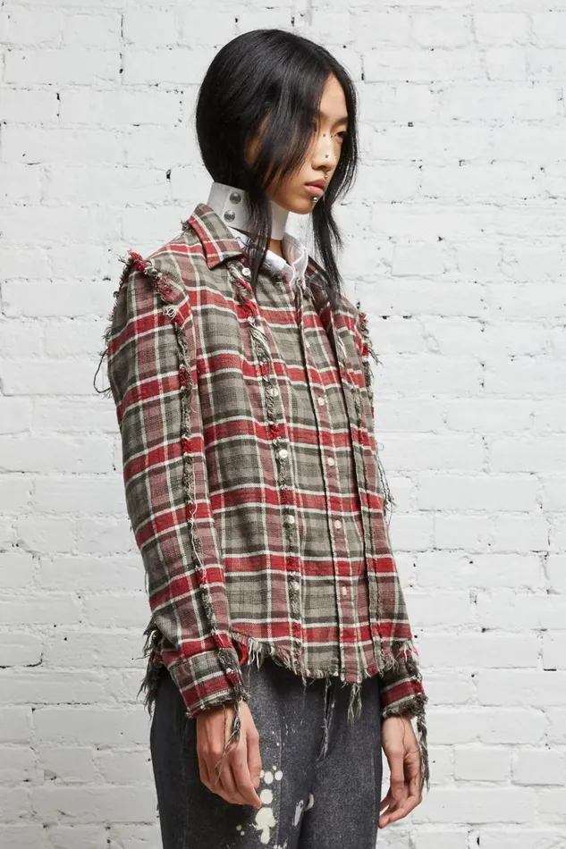 R13 Tops Women FLAT SLEEVE SHIRT 8211 GREY PLAID