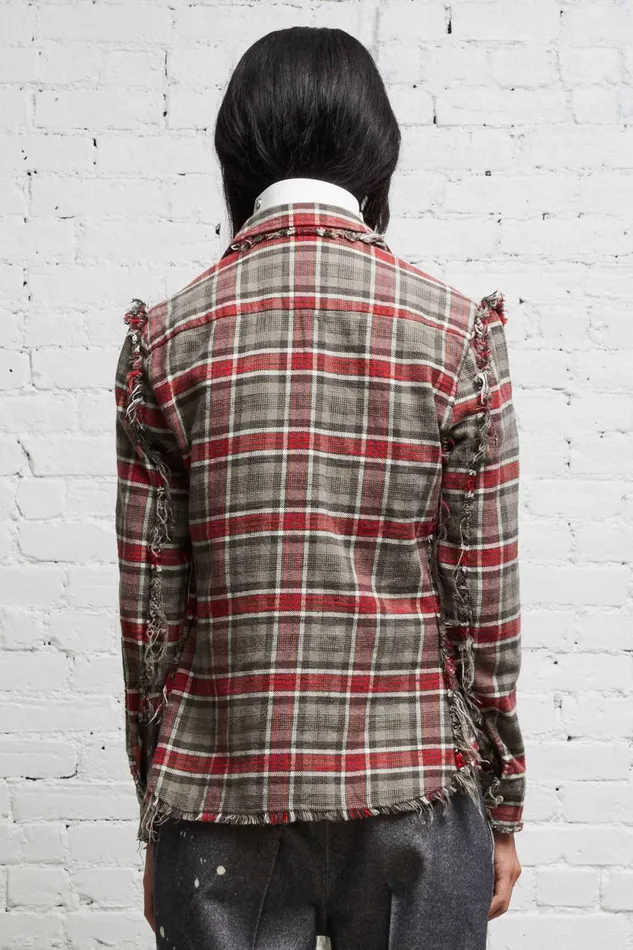 R13 Tops Women FLAT SLEEVE SHIRT 8211 GREY PLAID