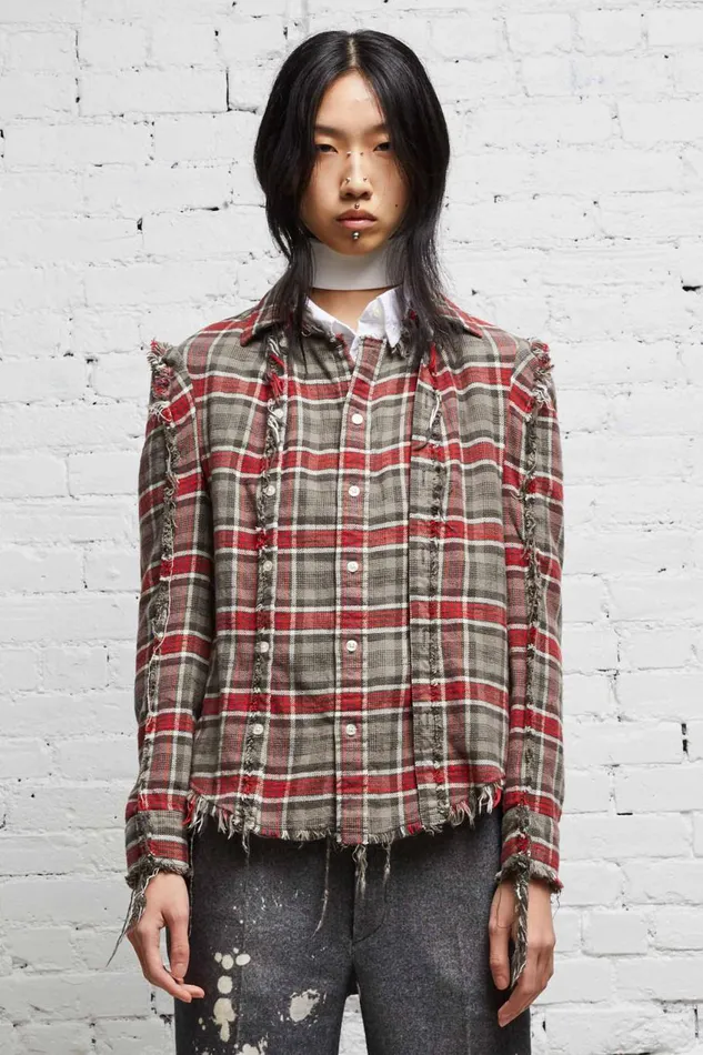 R13 Tops Women FLAT SLEEVE SHIRT 8211 GREY PLAID