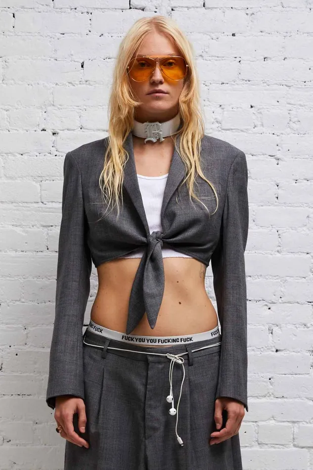 R13 Tops Women FRONT TIE CROPPED BLAZER 8211 GLEN PLAID