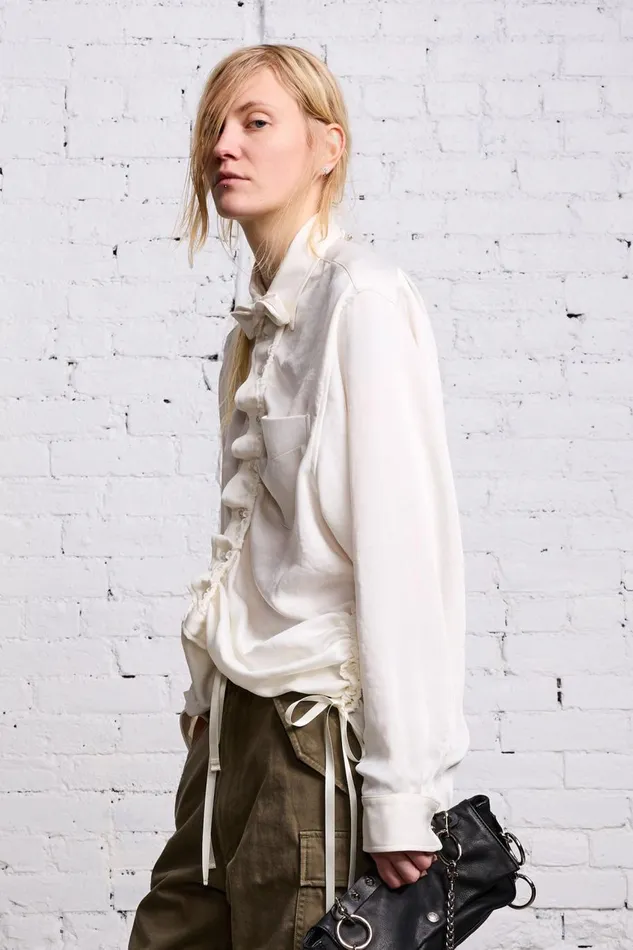 R13 Tops Women SHIRRED BOYFRIEND SHIRT 8211 WHITE