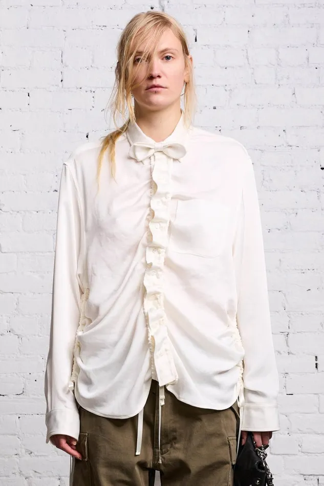 R13 Tops Women SHIRRED BOYFRIEND SHIRT 8211 WHITE