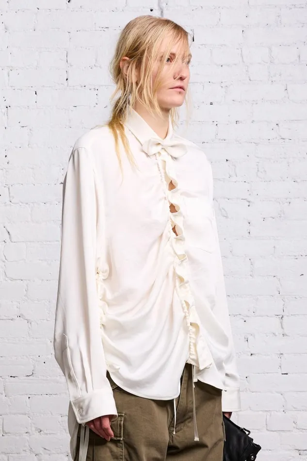 R13 Tops Women SHIRRED BOYFRIEND SHIRT 8211 WHITE