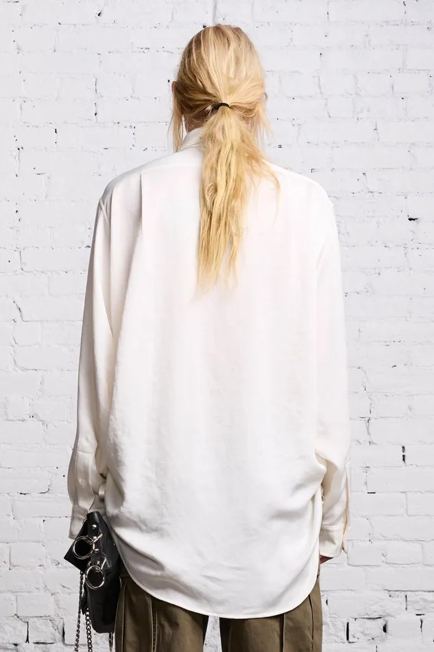 R13 Tops Women SHIRRED BOYFRIEND SHIRT 8211 WHITE