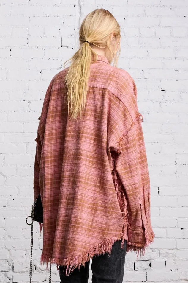 R13 Tops Women SHREDDED DROP NECK 8211 PINK OVERDYE