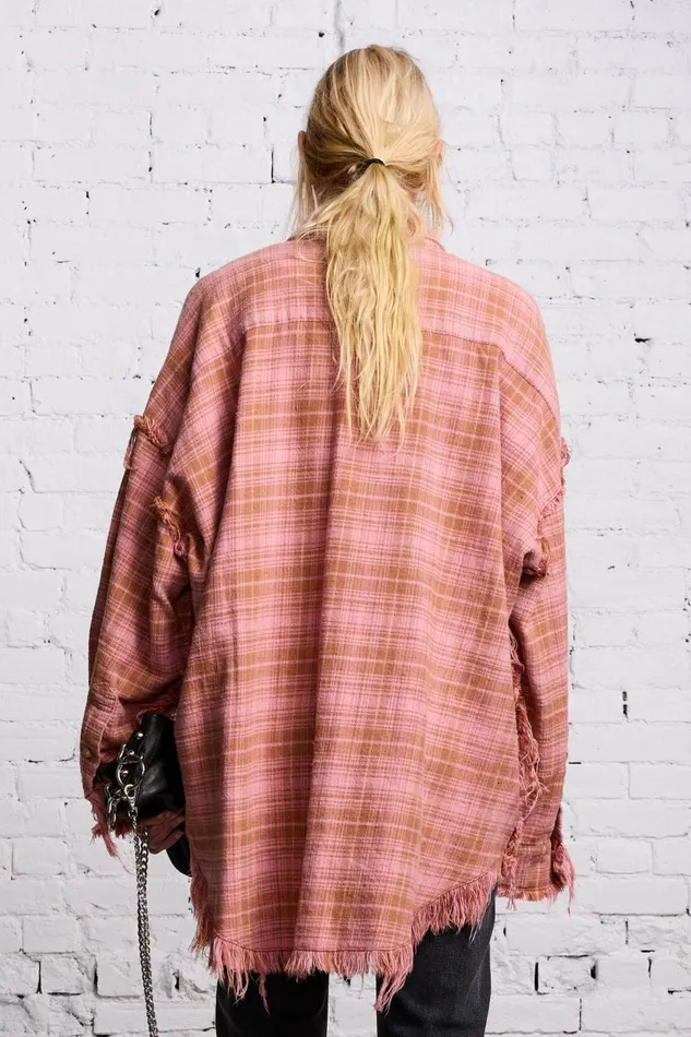 R13 Tops Women SHREDDED DROP NECK 8211 PINK OVERDYE