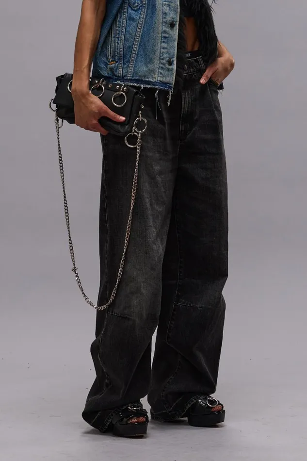 R13 Wide Leg Women WAYNE ARTICULATED KNEE JEAN 8211 ALTON BLACK