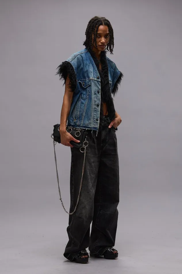 R13 Wide Leg Women WAYNE ARTICULATED KNEE JEAN 8211 ALTON BLACK
