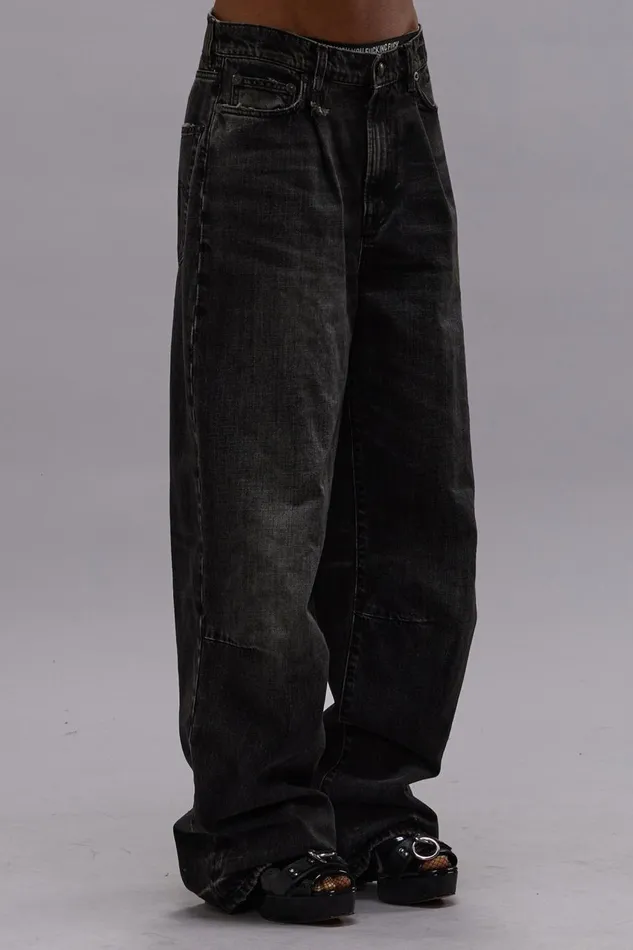 R13 Wide Leg Women WAYNE ARTICULATED KNEE JEAN 8211 ALTON BLACK