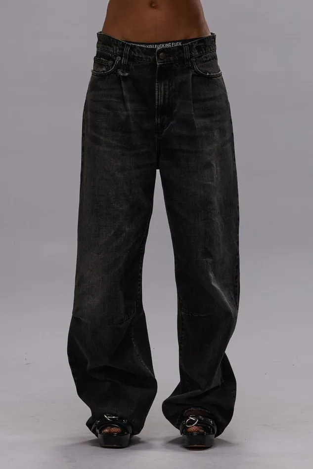 R13 Wide Leg Women WAYNE ARTICULATED KNEE JEAN 8211 ALTON BLACK